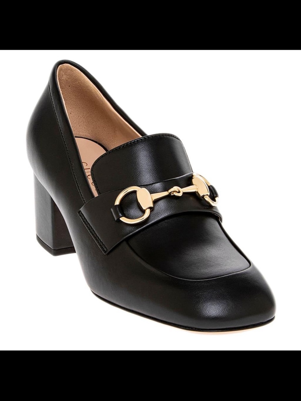 Gucci Black Leather Mid Block Heel Loafers with Gold Horsebit - Picture 4 of 5